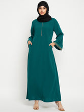 Nabia Embroidery Green Abaya with Black Scarf